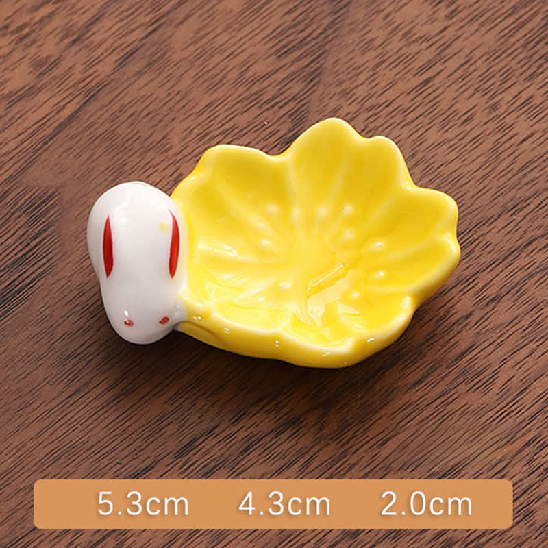 Buddha Stones Small Ceramic Sakura Rabbit Style Chopstick Holder - Yellow Sakura Rabbit Approx. 5.3 × 4.3 × 2.0 cm - Ceramic - image 3