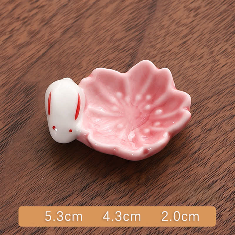 Buddha Stones Small Ceramic Sakura Rabbit Style Chopstick Holder - Pink Sakura Rabbit Approx. 5.3 × 4.3 × 2.0 cm - Ceramic - image 5