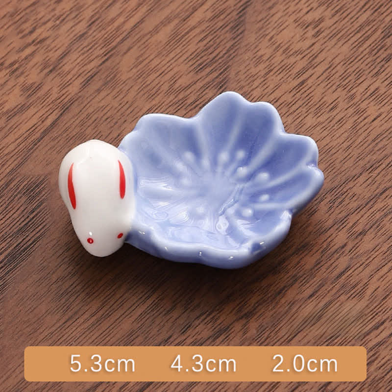 Buddha Stones Small Ceramic Sakura Rabbit Style Chopstick Holder - Purple Sakura Rabbit Approx. 5.3 × 4.3 × 2.0 cm - Ceramic - image 2