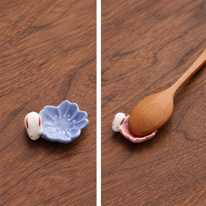 Buddha Stones Small Ceramic Sakura Rabbit Style Chopstick Holder - image 12