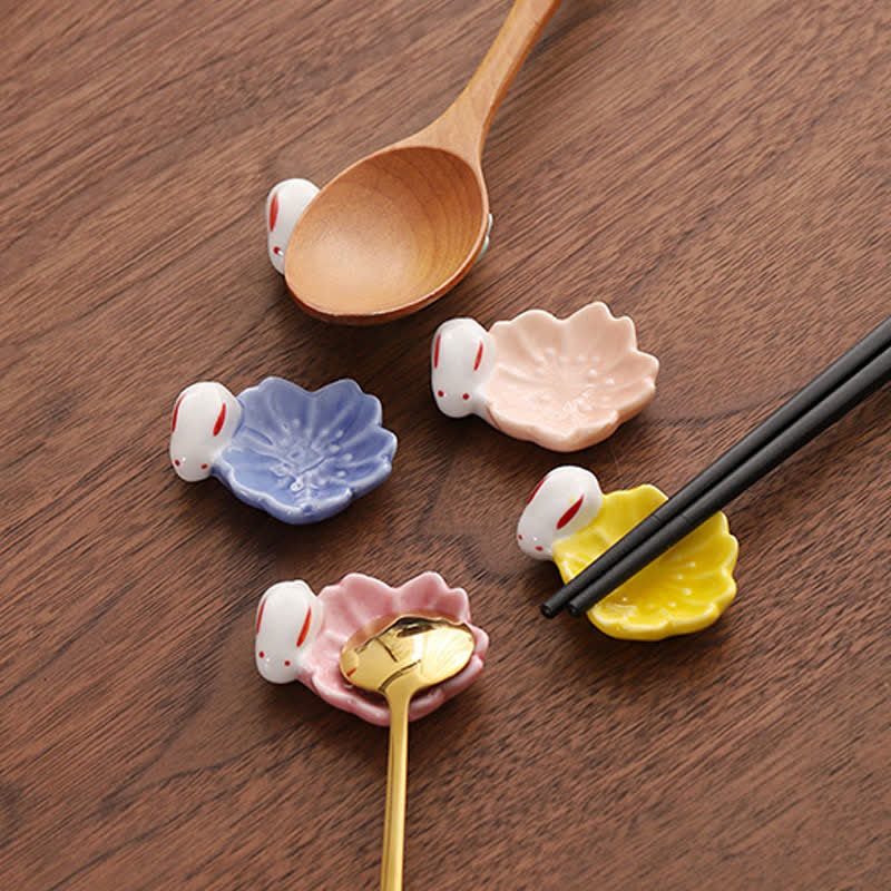Buddha Stones Small Ceramic Sakura Rabbit Style Chopstick Holder - image 9