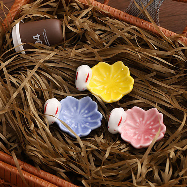 Buddha Stones Small Ceramic Sakura Rabbit Style Chopstick Holder - image 11