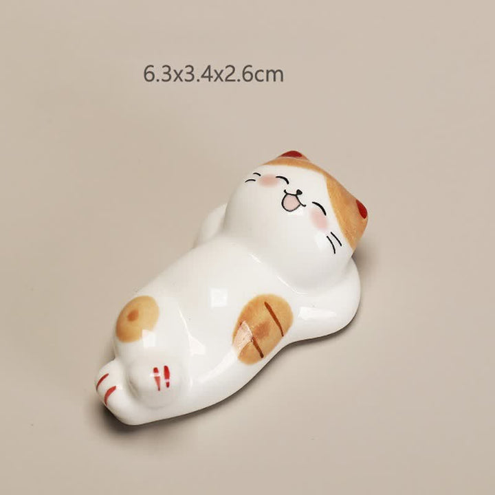 Buddha Stones Small Ceramic Lucky Cat Tabletop Chopstick Holder - Cat With A Raised Paw Approx. 6.3 × 3.4 × 2.6 cm - image 4