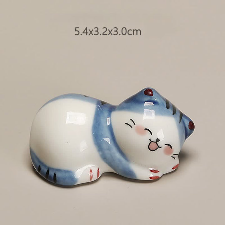Buddha Stones Small Ceramic Lucky Cat Tabletop Chopstick Holder - Cat Lying On Its Right Side Approx. 5.4 × 3.2 × 3.0 cm - image 3