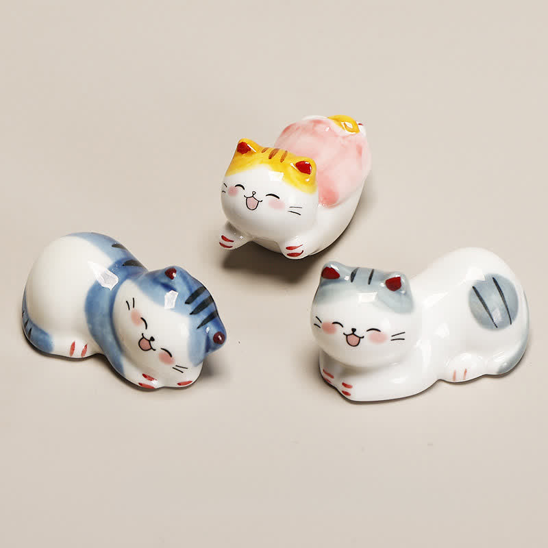 Buddha Stones Small Ceramic Lucky Cat Tabletop Chopstick Holder - image 12