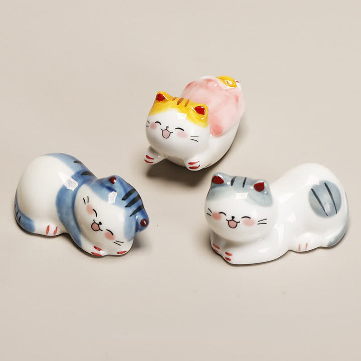 Buddha Stones Small Ceramic Lucky Cat Tabletop Chopstick Holder - image 12