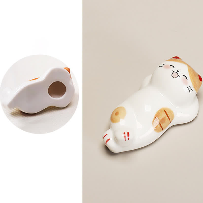 Buddha Stones Small Ceramic Lucky Cat Tabletop Chopstick Holder - image 5