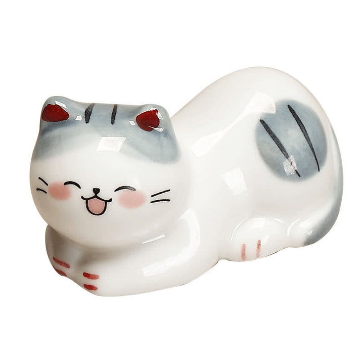 Buddha Stones Small Ceramic Lucky Cat Tabletop Chopstick Holder - image 2