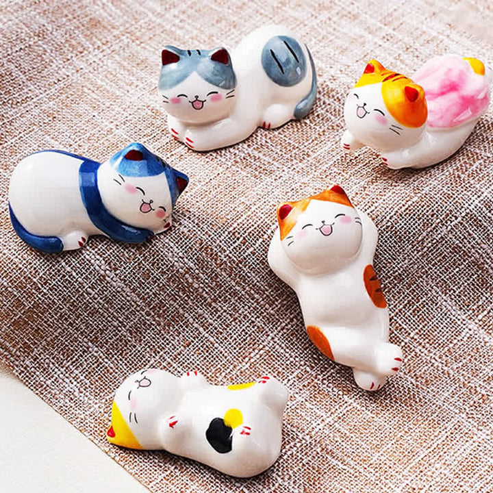 Buddha Stones Small Ceramic Lucky Cat Tabletop Chopstick Holder - image 11