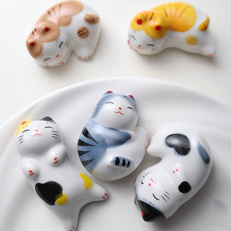 Buddha Stones Small Ceramic Lucky Cat Tabletop Chopstick Holder - image 22