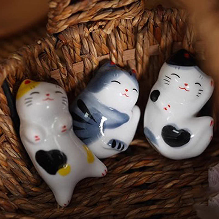 Buddha Stones Small Ceramic Lucky Cat Tabletop Chopstick Holder - image 24