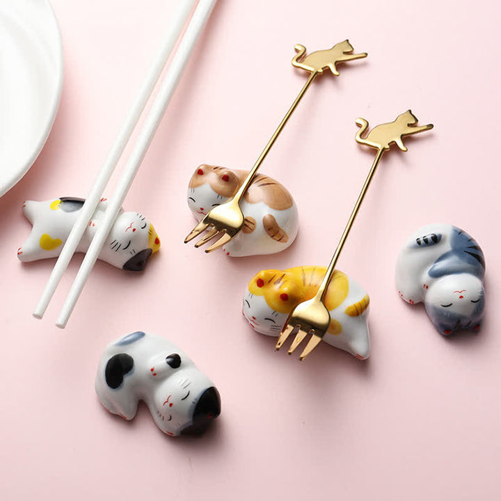 Buddha Stones Small Ceramic Lucky Cat Tabletop Chopstick Holder - image 21