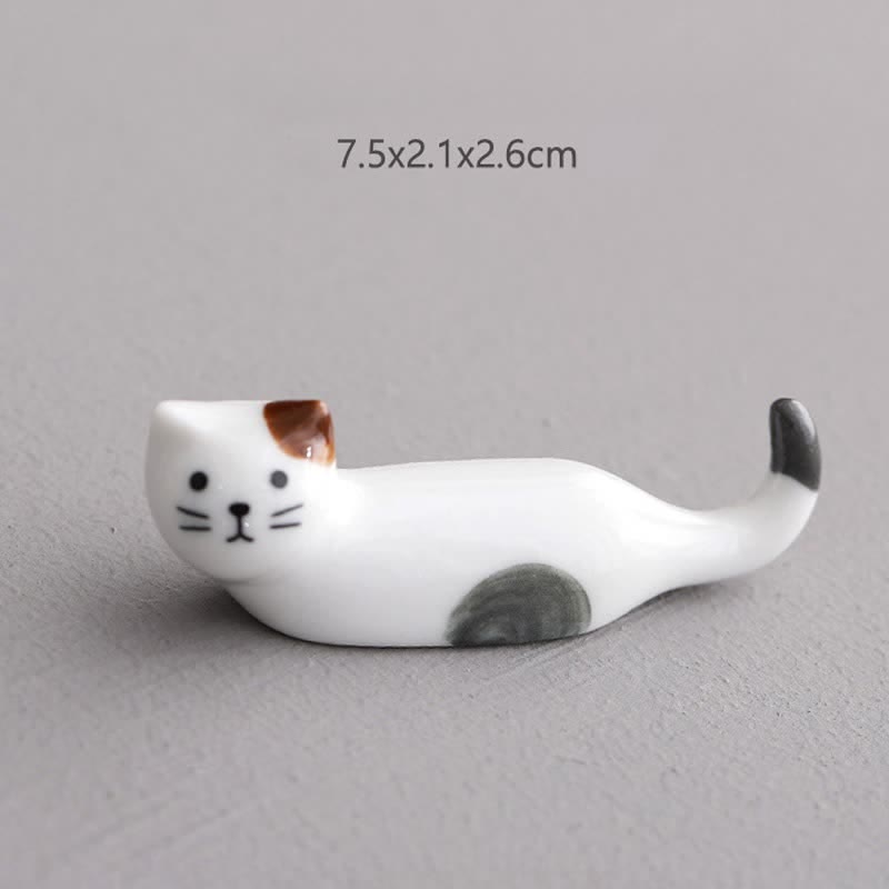 Buddha Stones Ceramic Playful Cat Design Chopstick Holder - Brown-Eared Curled-Tail Cat Approx. 7.5 × 2.1 × 2.6 cm - Ceramic - image 5