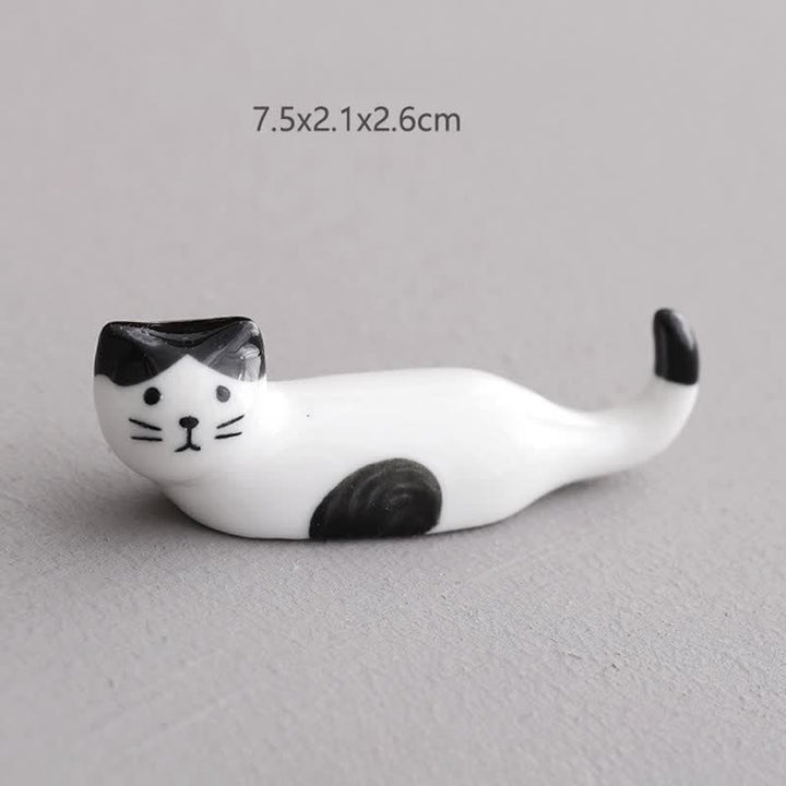 Buddha Stones Ceramic Playful Cat Design Chopstick Holder - Black-Eared Curled-Tail Cat Approx. 7.5 × 2.1 × 2.6 cm - Ceramic - image 7