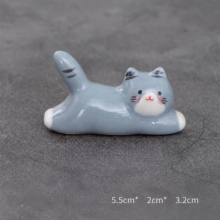 Buddha Stones Ceramic Playful Cat Design Chopstick Holder - Gray Approx. 5.5 × 2 × 3.2 cm - Ceramic - image 22