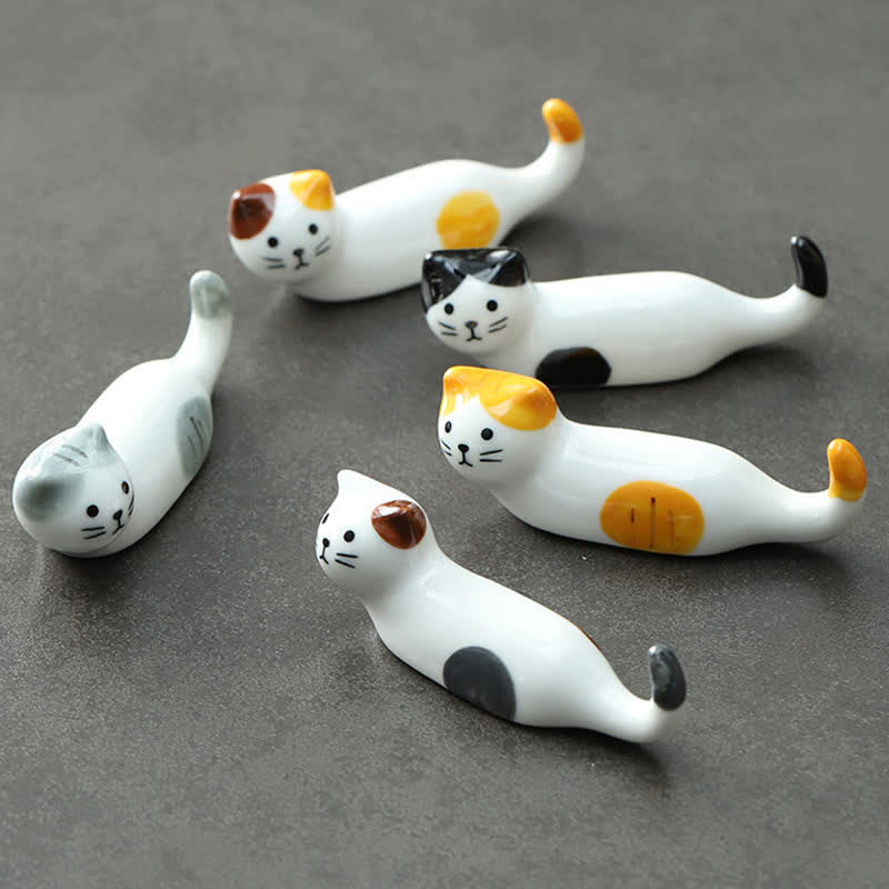 Buddha Stones Ceramic Playful Cat Design Chopstick Holder - image 0