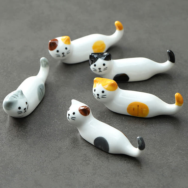 Buddha Stones Ceramic Playful Cat Design Chopstick Holder - image 0