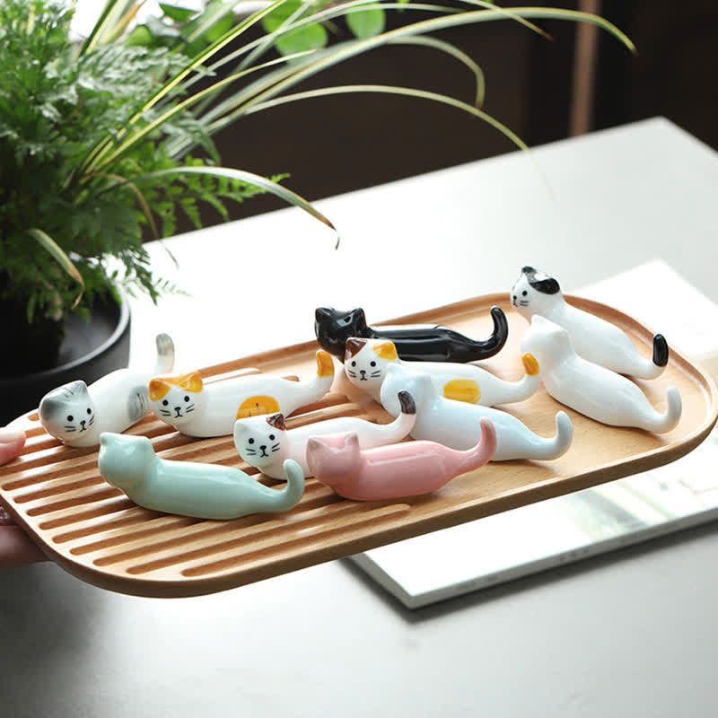 Buddha Stones Ceramic Playful Cat Design Chopstick Holder - image 10