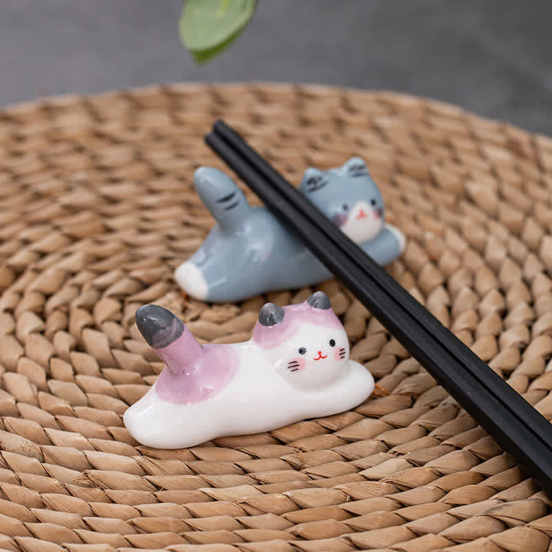 Buddha Stones Ceramic Playful Cat Design Chopstick Holder - image 27