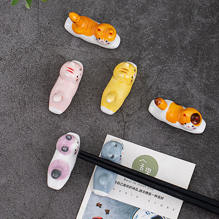 Buddha Stones Ceramic Playful Cat Design Chopstick Holder - image 24