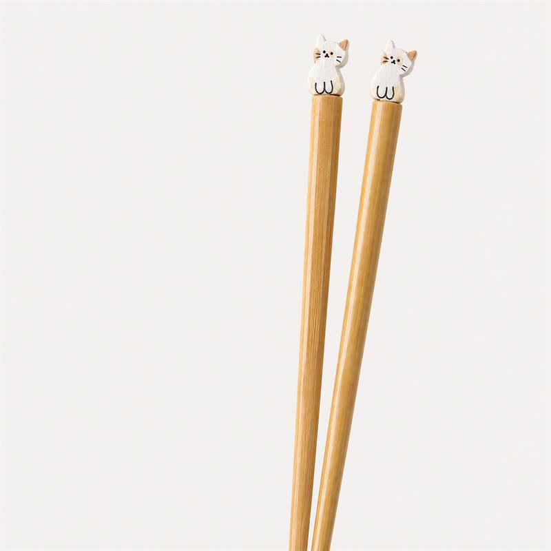 Buddha Stones Japanese Style Puppy Dog Cat Bamboo Wood Chopsticks - Cat-Bamboo Chopsticks - 2 Pairs Set (One Pcs For Each Pattern) - image 6
