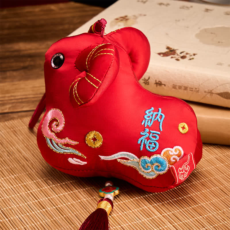 Buddha Stones Lucky Year of the Goat Plush Tassel Hanging Cute Animal Decor - image 1