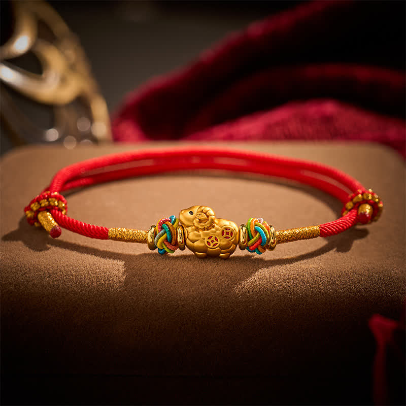 Buddha Stones Hand-Woven Red String Goat Charm Protection Bracelet - image 1
