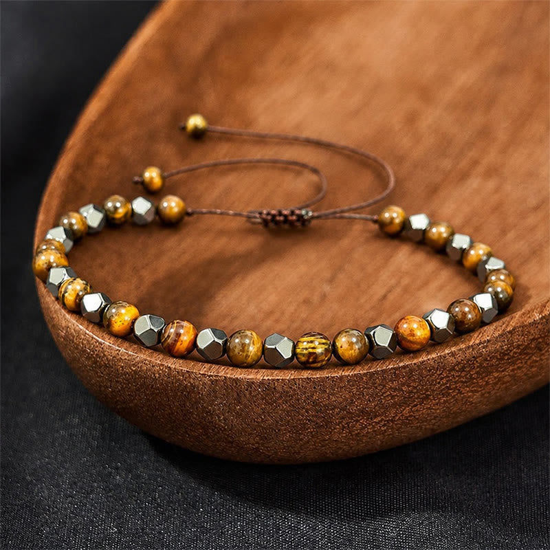 Buddha Stones Tiger Eye Black Magnetite Braided Confidence Adjustable Bracelet - image 1