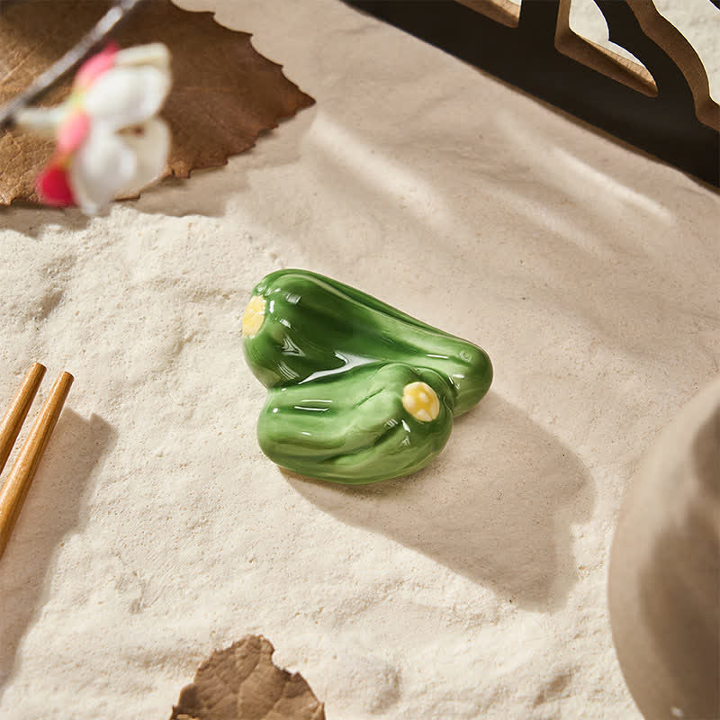 Buddha Stones Ceramic Vegetable Design Mini Tabletop Chopstick Holder - Bell Pepper (Light Green) Approx. 4 × 3 × 1.5 cm - Ceramic - image 40