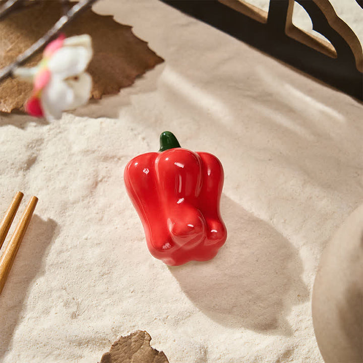 Buddha Stones Ceramic Vegetable Design Mini Tabletop Chopstick Holder - Red Bell Pepper Approx. 4.5 × 3.2 × 2.8 cm - Ceramic - image 36