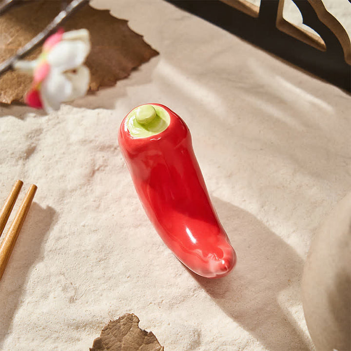 Buddha Stones Ceramic Vegetable Design Mini Tabletop Chopstick Holder - Chili-Shaped Chopstick Rest Approx. 6.5 × 3.2 cm - Ceramic - image 43