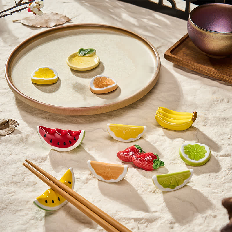 Buddha Stones Mini Ceramic Fruit Design Chopstick Holder - image 1