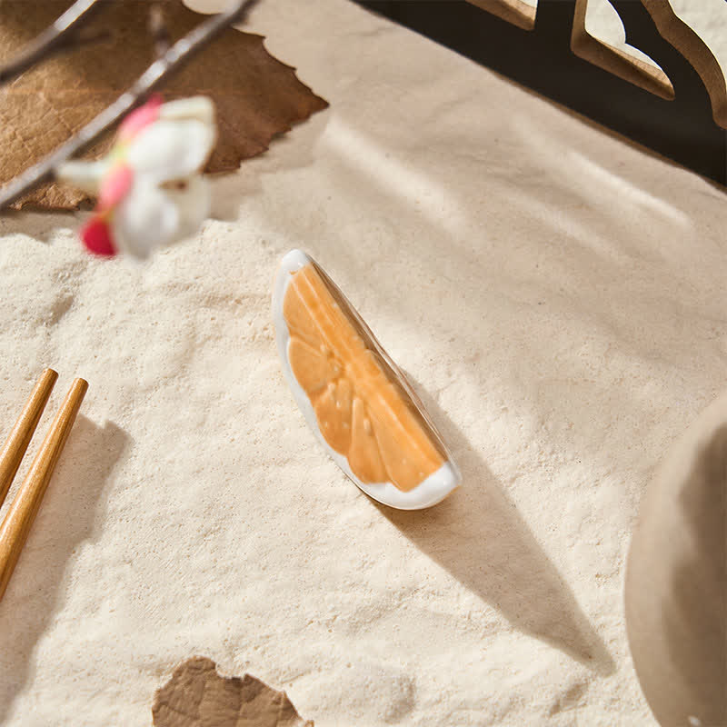 Buddha Stones Mini Ceramic Fruit Design Chopstick Holder - Orange-Colored Tangerine Approx. 4.6 × 1.9 cm - image 13