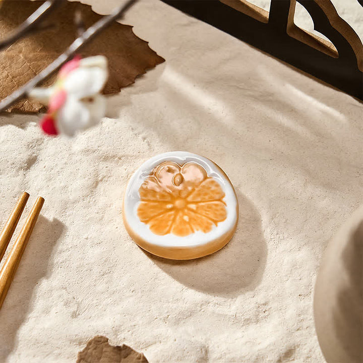 Buddha Stones Mini Ceramic Fruit Design Chopstick Holder - Lemon (Orange-Hued) Approx. 3.5 × 3.5 × 1.9 cm - image 6
