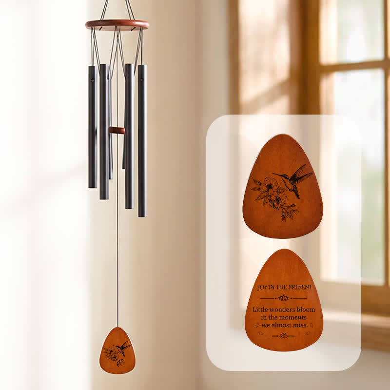 Buddha Stones Rustic Zen Aluminum Tubes Wood Hanging Wind Chime - Flower Bird - image 0