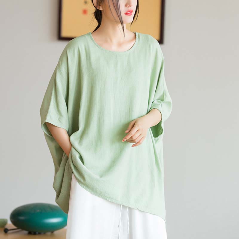 Buddha Stones Solid Color Three Quarter Sleeve Top Loose Tee T-Shirt