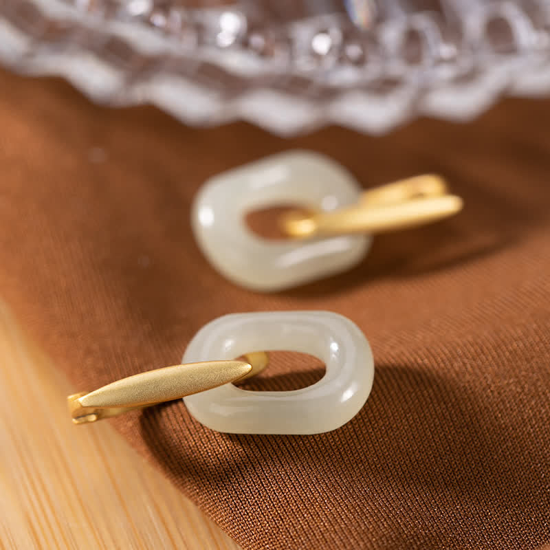 Buddha Stones 925 Sterling Silver Round White Jade Happiness Blessing Earrings - image 1