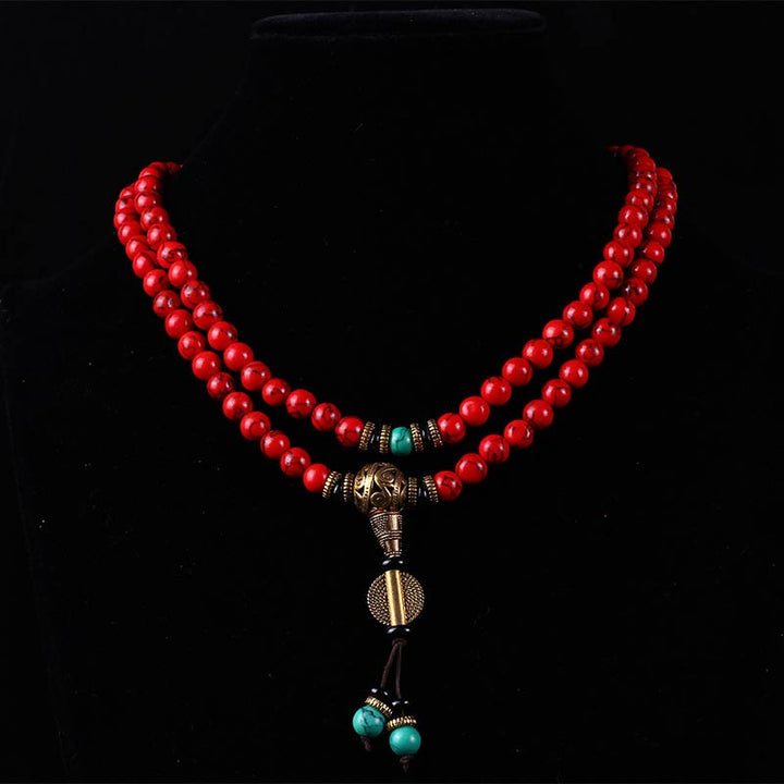 Buddha Stones Tibetan Mala Red Turquoise Lucky Necklace Bracelet - image 3