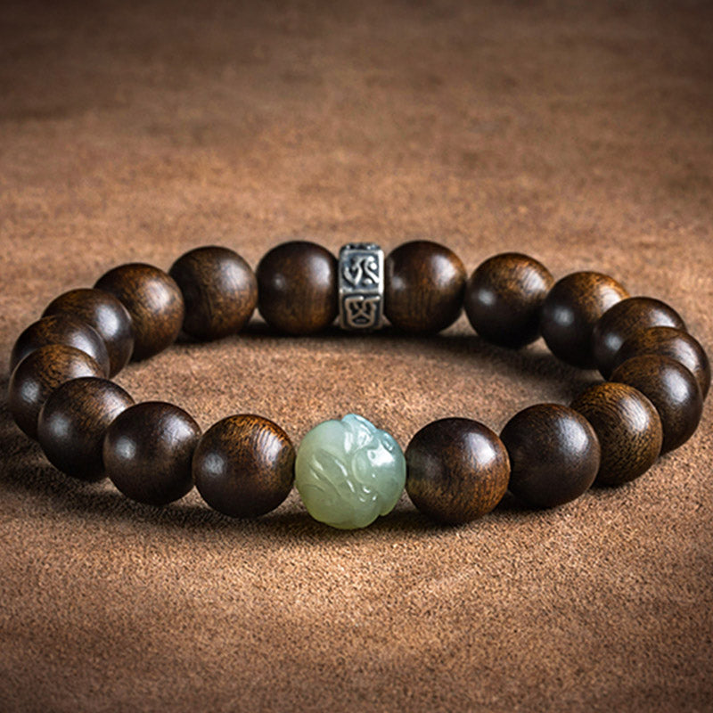 Buddha Stones Chinese Zodiac Natal Buddha Kalimantan Agarwood Jade 925 Sterling Silver Bracelet