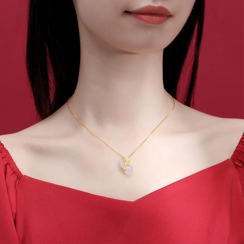 Buddha Stones Cyan Jade Gourd Lotus Leaf Abundance Pendant Necklace - image 9