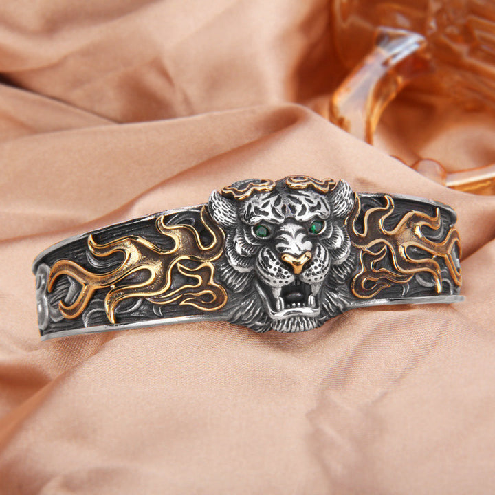 Buddha Stones 925 Sterling Silver Chinese Zodiac Tiger Keep Away Evil Spirits Bracelet Bangle - image 3
