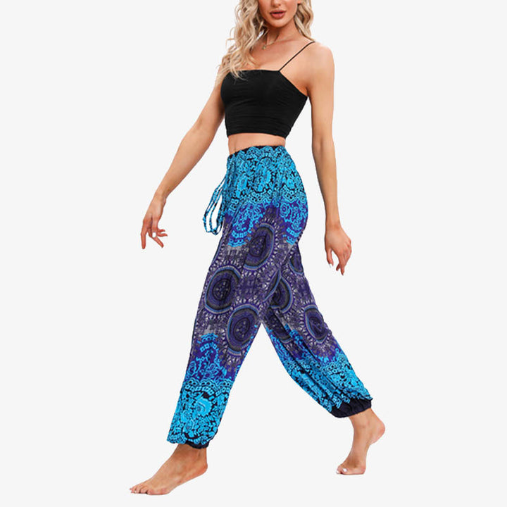 Buddha Stones Round Geometric Flower Floral Loose Harem Trousers Women's Yoga Pants