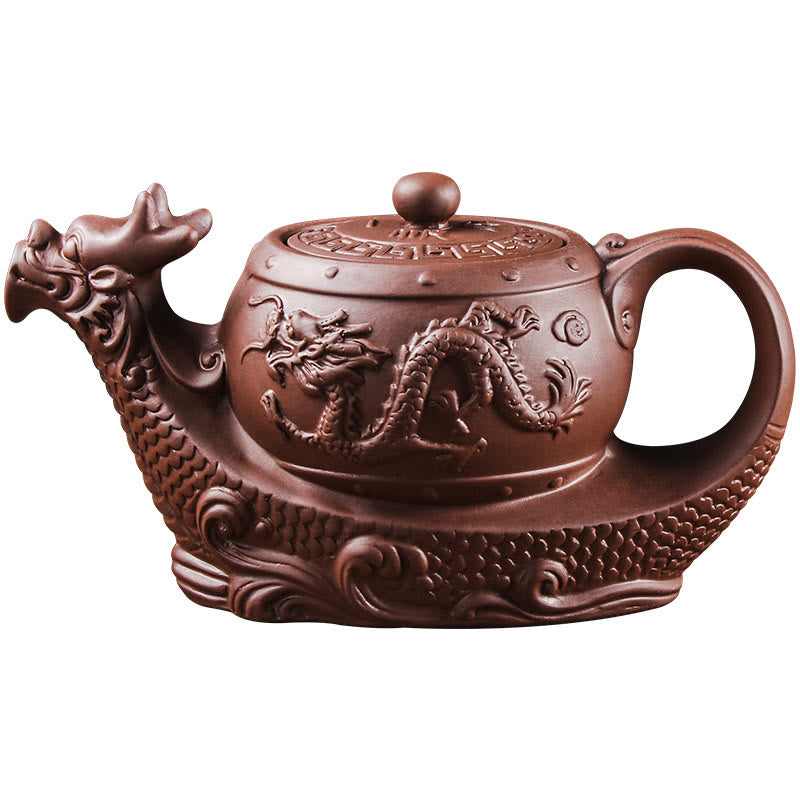 Vintage Dragon Auspicious Clouds Purple Clay Ceramic Teapot