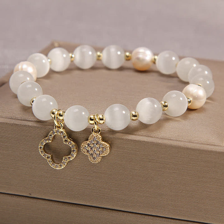 Buddha Stones Cat's Eye Lovely Cat Pattern Pearl Love Charm Bracelet - image 7