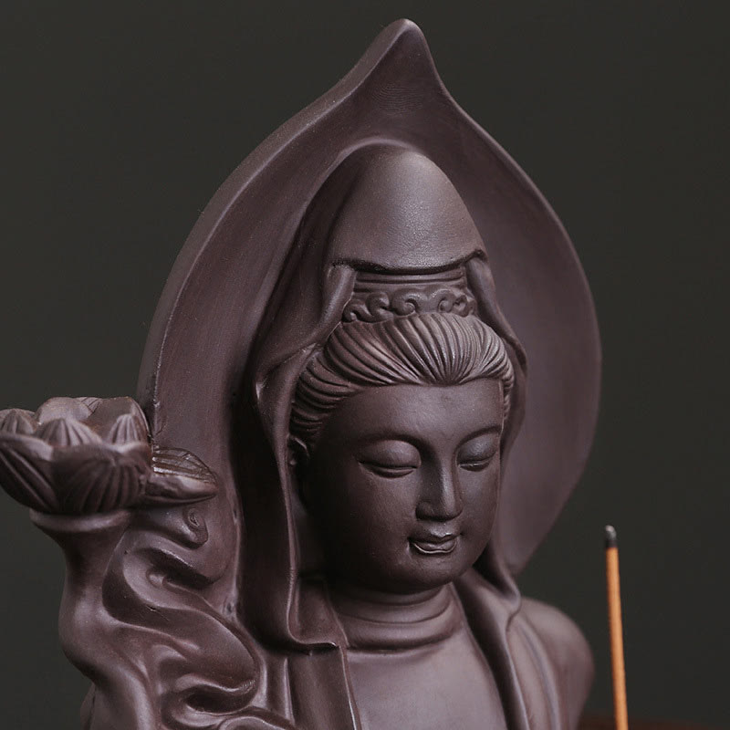 Buddha Stones Tibetan Avalokitesvara Buddha Lotus Healing Backflow Smoke Fountain Incense Burner - image 1