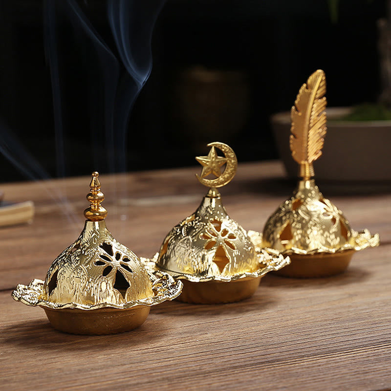Gold Gourd Star Feather Spiritual Meditation Mini Alloy Metal Incense Burner - image 12