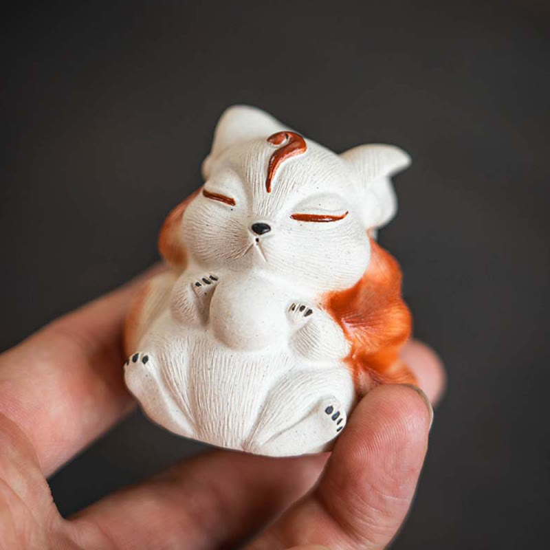 Buddha Stones Mini Nine Tailed Fox Purple Clay Luck Desk Decoration - image 3