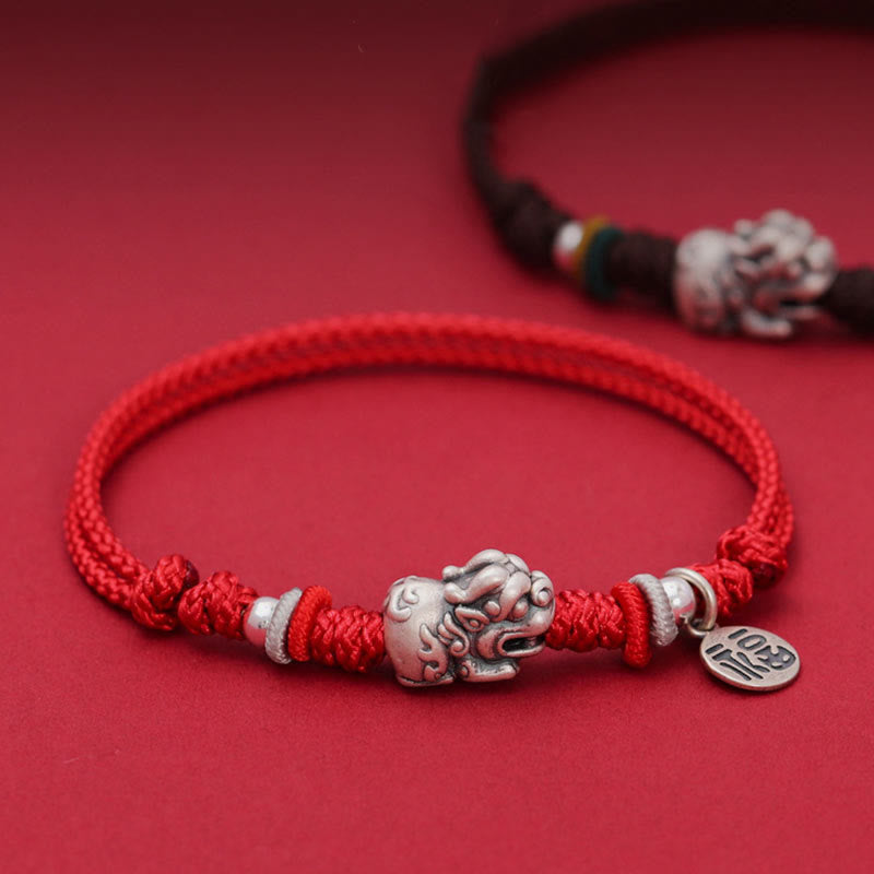 Buddha Stones 925 Sterling Silver PiXiu Fu Character Wealth Luck Handmade Braided Bracelet - image 0