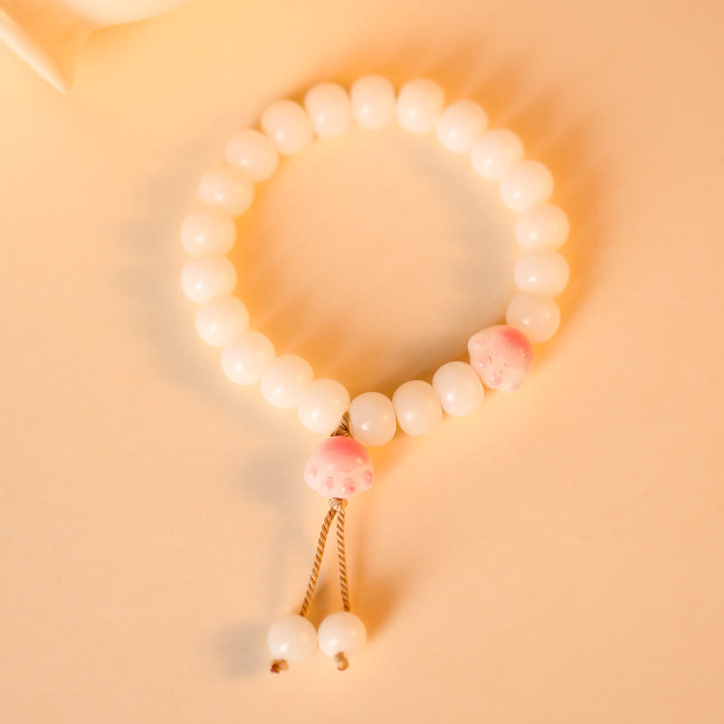 Buddha Stones Natural Bodhi Seed Lovely Paw Lucky Cat Paw Peace Bracelet - Pink&String - image 4