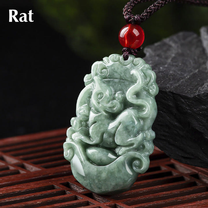 Buddha Stones Natural Jade 12 Chinese Zodiac Prosperity Necklace Pendant - Rat - image 6